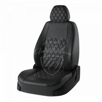 Чехлы для сидений Lord Autofashion Турин Ромб (экокожа, раздельная спинка) Renault Megane ( седан,  универсал,  хэтчбэк 5 дв.) (2002-2009)  дорестайлинг,  рестайлинг (Черный, вставка черная, строчка черная)