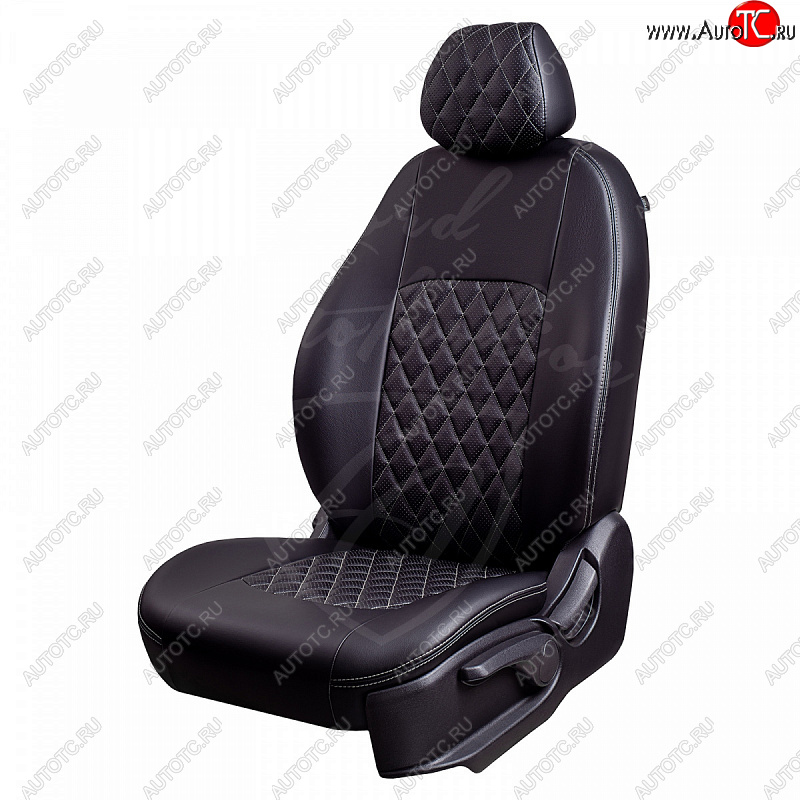 9 449 р. Чехлы для сидений Lord Autofashion Турин Ромб (экокожа, раздельная спинка) Renault Megane седан  дорестайлинг (2002-2006) (Черный, вставка черная, строчка серая)  с доставкой в г. Майкоп
