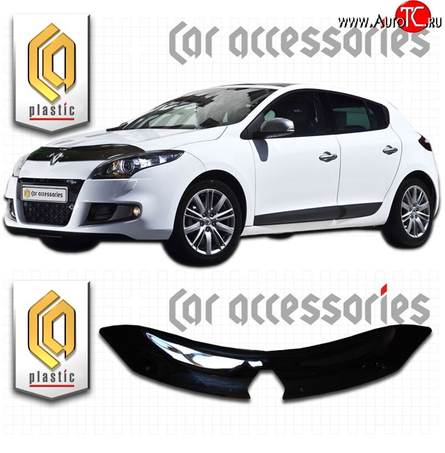1 999 р. Дефлектор капота CA Plastic  Renault Megane  хэтчбэк 5 дв. (2008-2016) дорестайлинг,  рестайлинг (Classic черный, Без надписи)  с доставкой в г. Майкоп