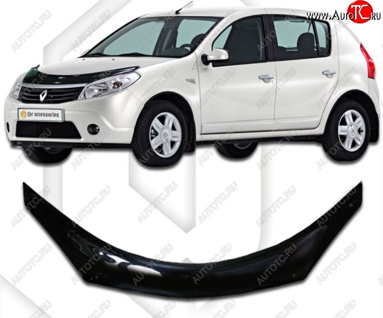 2 379 р. Дефлектор капота CA-Plastiс exclusive Renault Sandero (BS) (2009-2014) (серия Classic черный, Без надписи)  с доставкой в г. Майкоп