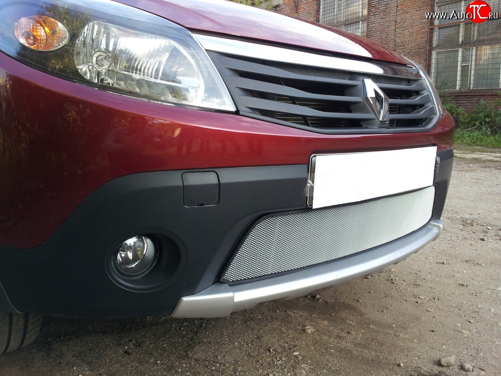 1 539 р. Сетка на бампер Russtal (хром) Renault Sandero Stepway (BS) (2010-2014)  с доставкой в г. Майкоп