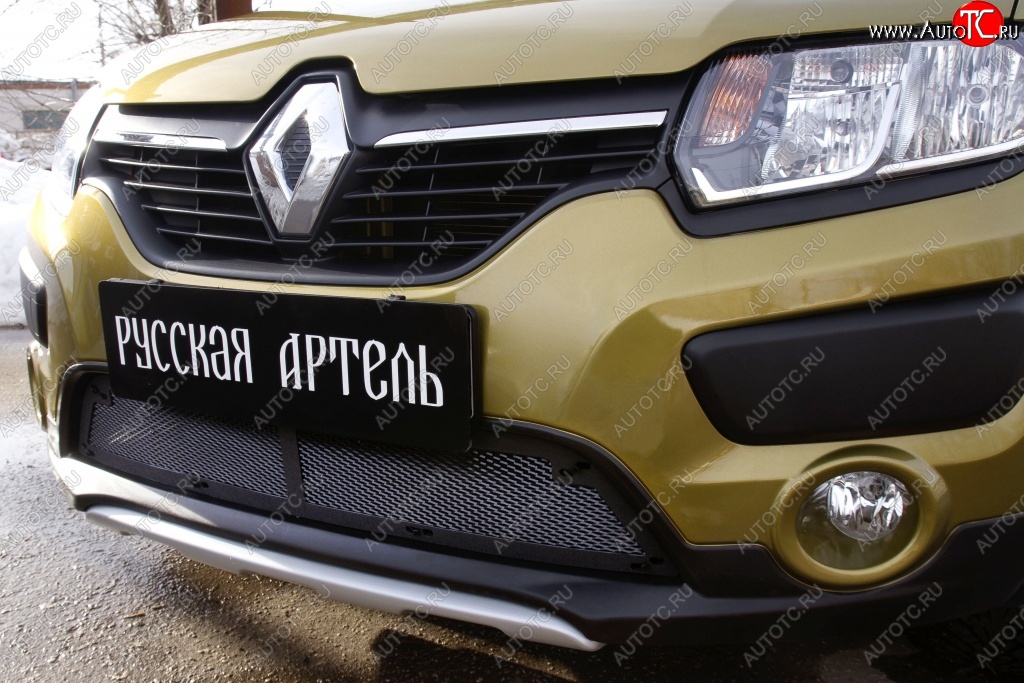 2 099 р. Защитная сетка решетки переднего бампера РА Renault Sandero Stepway (B8) дорестайлинг (2014-2018)  с доставкой в г. Майкоп