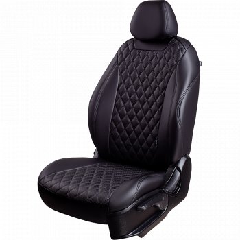 Чехлы для сидений Stepway Lord Autofashion Байрон (экокожа, 60/40, 2 П- и 1 Г-образных подголовника) Renault Sandero Stepway  (B8) (2014-2018) дорестайлинг (Черный, вставка черная, строчка черная)