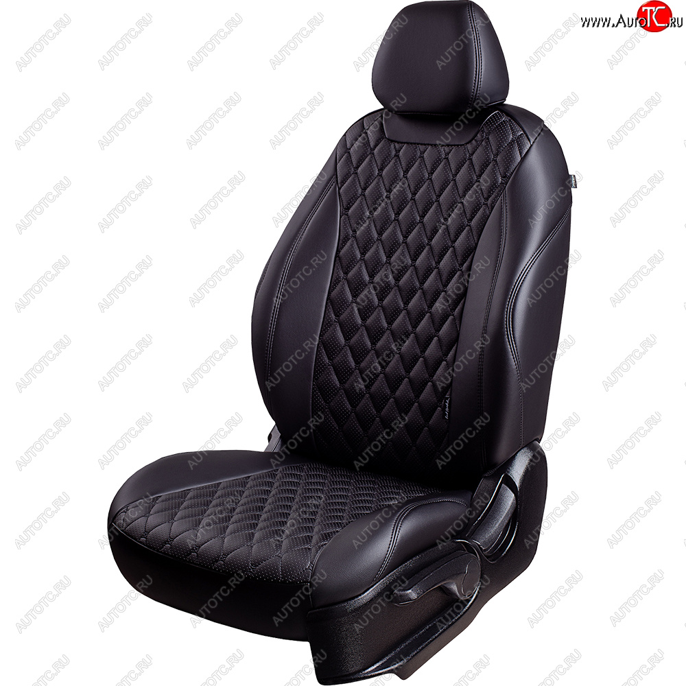 10 899 р. Чехлы для сидений Stepway Lord Autofashion Байрон (экокожа, 60/40, 2 П- и 1 Г-образных подголовника)  Renault Sandero Stepway  (B8) (2014-2018) дорестайлинг (Черный, вставка черная, строчка черная)  с доставкой в г. Майкоп
