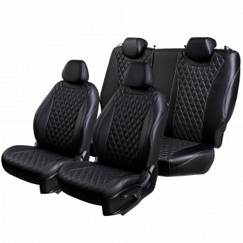 10 899 р. Чехлы для сидений Stepway Lord Autofashion Байрон (экокожа, 60/40, 2 П- и 1 Г-образных подголовника)  Renault Sandero Stepway  (B8) (2014-2018) дорестайлинг (Черный, вставка черная, строчка черная)  с доставкой в г. Майкоп. Увеличить фотографию 2