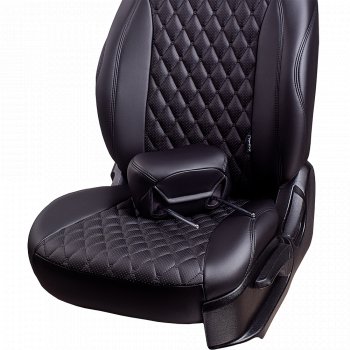 10 899 р. Чехлы для сидений Stepway Lord Autofashion Байрон (экокожа, 60/40, 2 П- и 1 Г-образных подголовника)  Renault Sandero Stepway  (B8) (2014-2018) дорестайлинг (Черный, вставка черная, строчка черная)  с доставкой в г. Майкоп. Увеличить фотографию 5