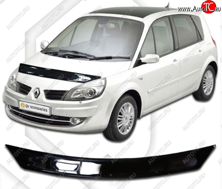 1 899 р. Дефлектор капота CA-Plastic Renault Scenic 2 (2003-2009) (Classic черный, Без надписи)  с доставкой в г. Майкоп