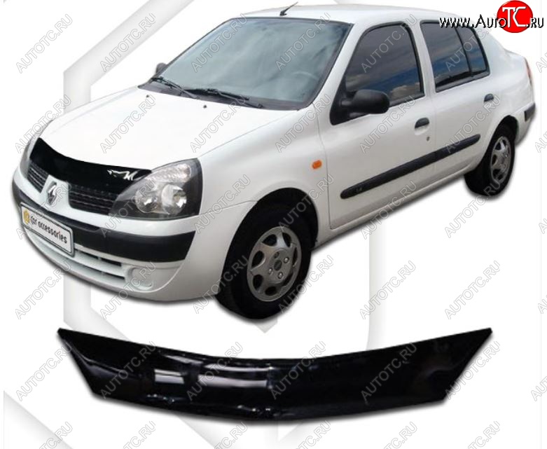 1 899 р. Дефлектор капота CA-Plastic Renault Symbol седан LB 2-ой рестайлинг (2006-2008) (Classic черный, Без надписи)  с доставкой в г. Майкоп