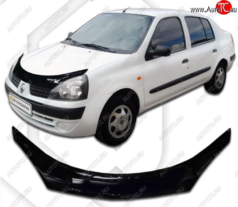 2 199 р. Дефлектор капота CA-Plastiс exclusive Renault Symbol седан LB 2-ой рестайлинг (2006-2008) (Classic черный, Без надписи)  с доставкой в г. Майкоп