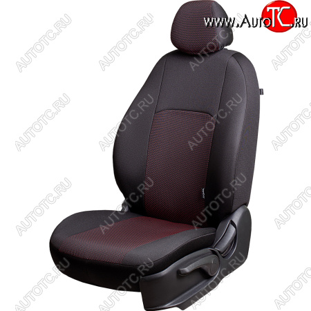 4 389 р. Чехлы сидений Lord Autofashion Дублин (жаккард, 60/40, раздельное заднее сиденье и спинка, 3Г-образ. подголовника) Datsun on-DO седан дорестайлинг (2014-2019) (Чёрный, Ёж красный)  с доставкой в г. Майкоп