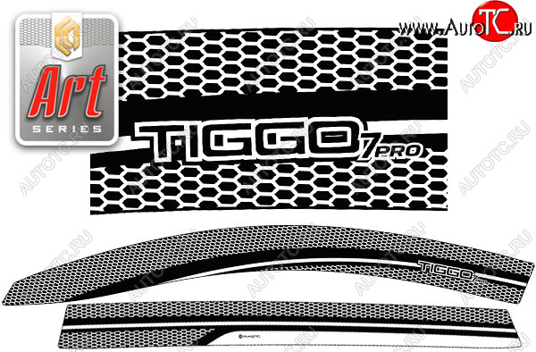 2 199 р.  Дефлектора окон CA-Plastic  Chery Tiggo 7 PRO (2019-2025) (Серия Art черная, без хром. молдинга, крепление скотч)  с доставкой в г. Майкоп