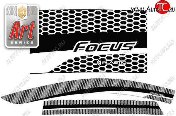 2 159 р. Ветровики дверей CA-Plastic  Ford Focus  2 (2004-2008) универсал дорестайлинг (Серия Art серебро, без хром. молдинга)  с доставкой в г. Майкоп