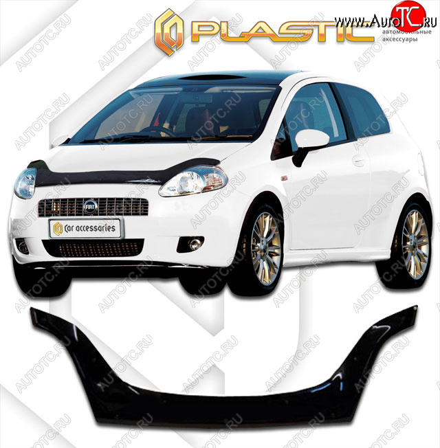 2 599 р. Дефлектор капота (exclusive) CA-Plastic  Fiat Punto  199 (2005-2012) хэтчбэк 5 дв. дорестайлинг (Classic чёрный, Без надписи)  с доставкой в г. Майкоп