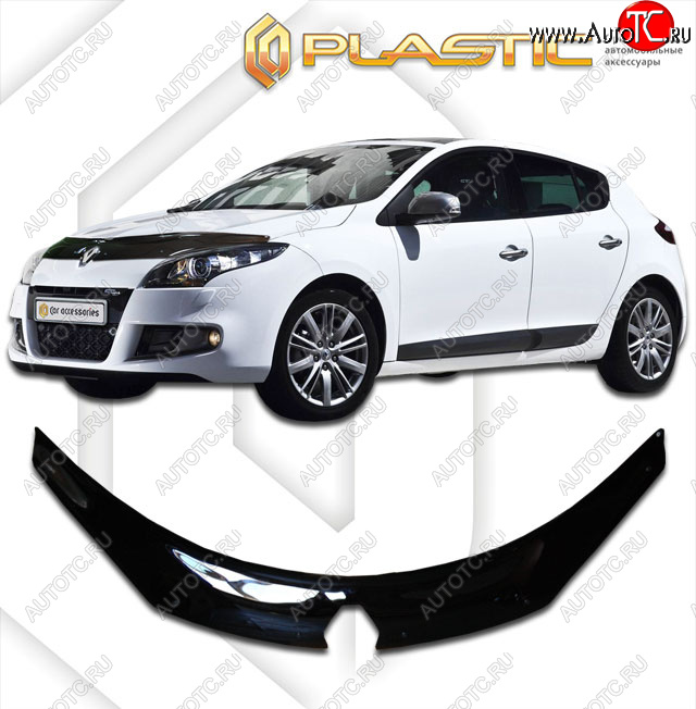 2 399 р. Дефлектор капота (exclusive) CA-Plastic  Renault Megane  купе 3 дв. (2008-2014) дорестайлинг, 1-ый рестайлинг (Classic чёрный, Без надписи)  с доставкой в г. Майкоп