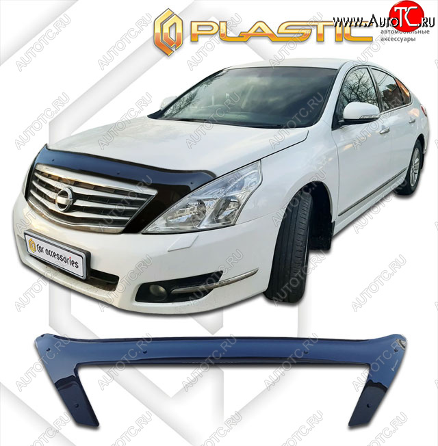 2 599 р. Дефлектор капота (exclusive) CA-Plastic  Nissan Teana  2 J32 (2008-2014) дорестайлинг, рестайлинг (Classic чёрный, Без надписи)  с доставкой в г. Майкоп