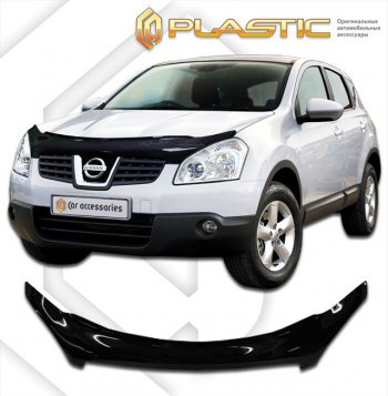 2 399 р. Дефлектор капота (exclusive) CA-Plastic  Nissan Dualis (2007-2014) J10 дорестайлинг, J10 1-ый рестайлинг, J10 2-ой рестайлинг (серия Classic черный, Без надписи)  с доставкой в г. Майкоп. Увеличить фотографию 2