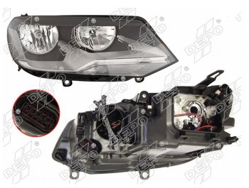 Правая фара (галоген, с корректором) DEPO Volkswagen Touareg 2 NF дорестайлинг (2010-2014)
