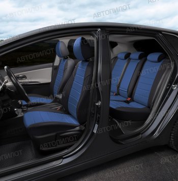 13 649 р. Чехлы сидений (экокожа, сплош. сп./с вырезом под подл.) Автопилот Audi A4 B7 седан (2004-2008) (черный/синий)  с доставкой в г. Майкоп. Увеличить фотографию 8