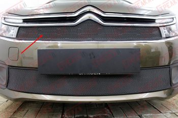 Защитная сетка в решетку радиатора (ячейка 3х7 мм) Стрелка11 Стандарт CITROEN C4 B7 седан рестайлинг (2015-2022) (черная)
