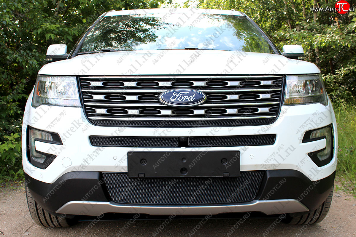 3 399 р. Защитная сетка в бампер (ячейка 4х10 мм, середина) Alfeco Премиум Ford Explorer U502 1-ый рестайлинг, 5 дв. (2015-2018) (Чёрная)  с доставкой в г. Майкоп