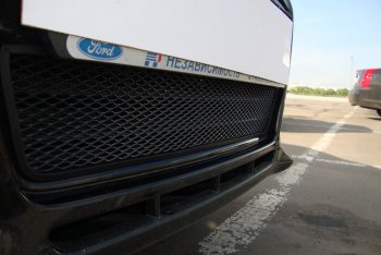 Защитная сетка радиатора в бампер (ячейка 3х7 мм) Стрелка 11 Стандарт Ford Focus 3 хэтчбэк дорестайлинг (2010-2015) (черная)