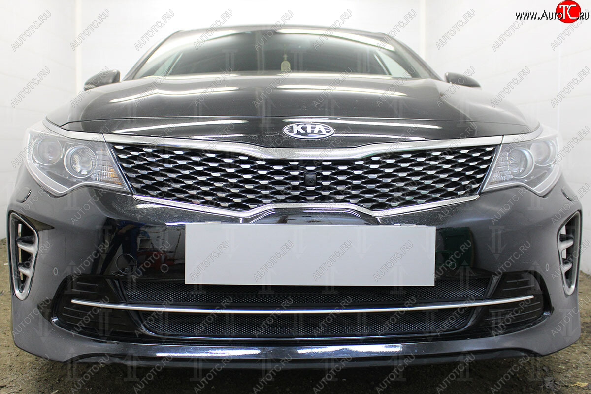 4 499 р. Защитная сетка радиатора в бампер (ячейка 3х7 мм, GT/GT-Line) Стрелка11 Стандарт KIA Optima 4 JF дорестайлинг седан (2016-2018) (черная)  с доставкой в г. Майкоп