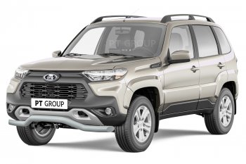 6 199 р. Защита переднего бампера (волна, Ø63) Petroil Tuning Лада Нива Трэвел (212300-80) (2021-2025) (сталь в цвет серебристый (Искра))  с доставкой в г. Майкоп. Увеличить фотографию 2