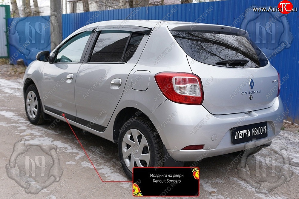 799 р. Задний левый молдинг на дверь Русская Артель Renault Sandero (B8) дорестайлинг (2014-2018) (Поверхность глянец, Неокрашенный)  с доставкой в г. Майкоп