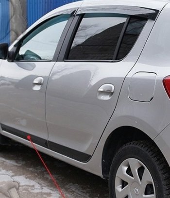 799 р. Задний левый молдинг на дверь Русская Артель Renault Sandero (B8) дорестайлинг (2014-2018) (Поверхность глянец, Неокрашенный)  с доставкой в г. Майкоп. Увеличить фотографию 2
