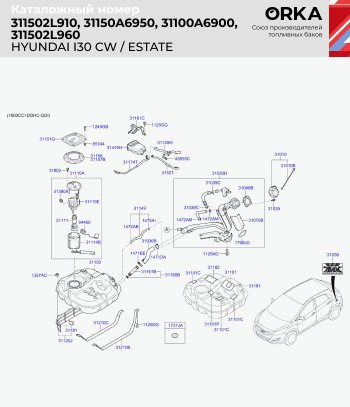 14 999 р. Топливный бак (дизель, сталь, антикоррозия, 53 л.) ORKA Hyundai I30 FD универсал рестайлинг (2010-2012)  с доставкой в г. Майкоп. Увеличить фотографию 2