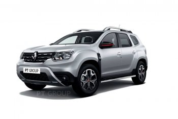 Защита порогов (прямая, Ø63 мм) Petroil Tuning Renault Duster HM рестайлинг (2021-2024) (полированная нержавейка)