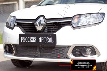 2 169 р. Защитная сетка решётки переднего бампера Русская Артель Renault Sandero (B8) дорестайлинг (2014-2018) (Поверхность текстурная)  с доставкой в г. Майкоп. Увеличить фотографию 3