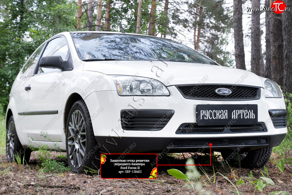2 659 р. Защитная сетка решетки переднего бампера Русская Артель Ford Focus 2  седан дорестайлинг (2004-2008) (Поверхность текстурная)  с доставкой в г. Майкоп