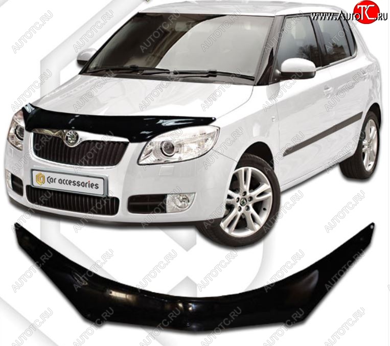 2 399 р. Дефлектор капота CA-Plastiс Skoda Fabia Mk2 универсал дорестайлинг (2007-2010) (Classic черный, Без надписи)  с доставкой в г. Майкоп