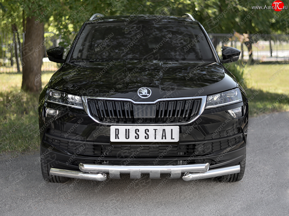 26 999 р. Защита переднего бампера (2 трубы Ø63 мм, нержавейка) SLITKOFF Skoda Karoq NU7 дорестайлинг (2017-2021)  с доставкой в г. Майкоп