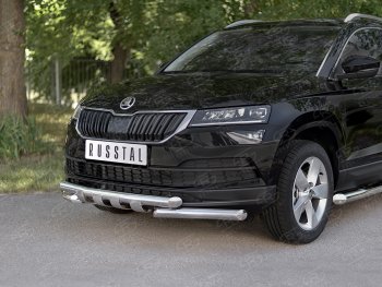 26 999 р. Защита переднего бампера (2 трубы Ø63 мм, нержавейка) SLITKOFF Skoda Karoq NU7 дорестайлинг (2017-2021)  с доставкой в г. Майкоп. Увеличить фотографию 2