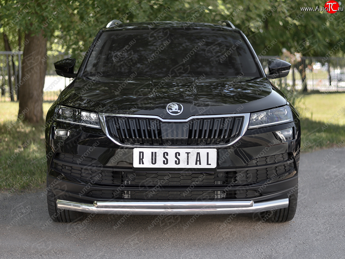 21 899 р. Защита переднего бампера (2 трубы Ø63 и 42 мм, нержавейка) SLITKOFF  Skoda Karoq  NU7 (2017-2021) дорестайлинг  с доставкой в г. Майкоп