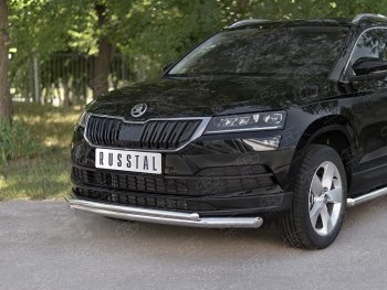 21 899 р. Защита переднего бампера (2 трубы Ø63 и 42 мм, нержавейка) SLITKOFF  Skoda Karoq  NU7 (2017-2021) дорестайлинг  с доставкой в г. Майкоп. Увеличить фотографию 2