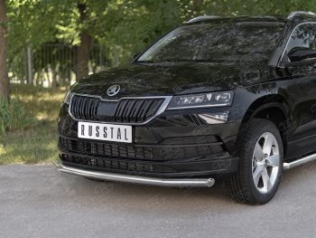 16 299 р. Защита переднего бампера (Ø63 мм, нержавейка) SLITKOFF Skoda Karoq NU7 дорестайлинг (2017-2021)  с доставкой в г. Майкоп. Увеличить фотографию 2