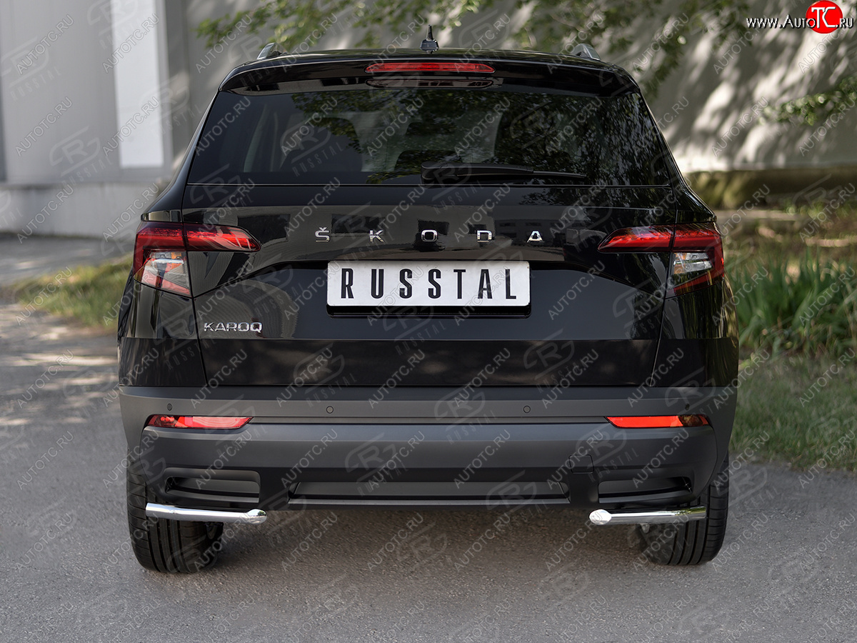 12 599 р. Защита заднего бампера (Ø42 мм уголки, нержавейка) SLITKOFF  Skoda Karoq  NU7 (2017-2021) дорестайлинг  с доставкой в г. Майкоп