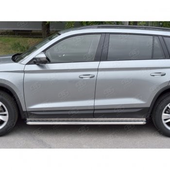 24 649 р. Пороги труба d42 с листом (Лист алюм, проф. нерж) (v1) SLITKOFF  Skoda Kodiaq  NU7 (2017-2021) дорестайлинг  с доставкой в г. Майкоп. Увеличить фотографию 2