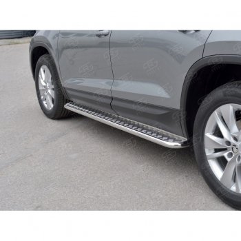 24 649 р. Пороги труба d42 с листом (Лист алюм, проф. нерж) (v1) SLITKOFF  Skoda Kodiaq  NU7 (2017-2021) дорестайлинг  с доставкой в г. Майкоп. Увеличить фотографию 4