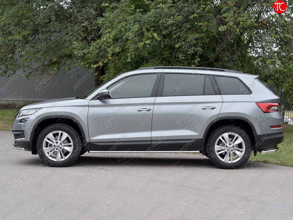 17 999 р. Пороги накладки труба d42 (v 1) SLITKOFF  Skoda Kodiaq  NU7 (2017-2021) дорестайлинг (Неокрашенные)  с доставкой в г. Майкоп