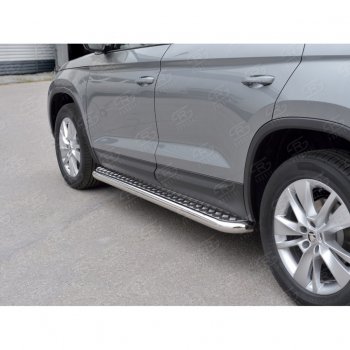 25 499 р. Порожки для ног (труба Ø63) SLITKOFF  Skoda Kodiaq  NU7 (2017-2021) дорестайлинг (Вариант 2 (лист алюм, проф.сталь))  с доставкой в г. Майкоп. Увеличить фотографию 4