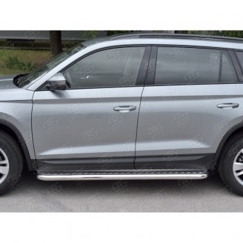 25 499 р. Пороги труба d63 с листом (Лист алюм, проф.сталь) (v2) SLITKOFF  Skoda Kodiaq  NU7 (2017-2021) дорестайлинг  с доставкой в г. Майкоп. Увеличить фотографию 2