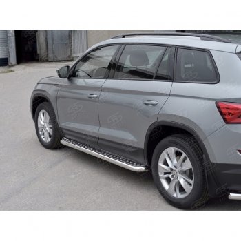 25 499 р. Пороги труба d63 с листом (Лист алюм, проф.сталь) (v2) SLITKOFF  Skoda Kodiaq  NU7 (2017-2021) дорестайлинг  с доставкой в г. Майкоп. Увеличить фотографию 3