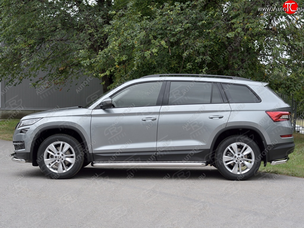 25 499 р. Пороги труба d63 с листом (Лист алюм, проф.сталь) (v2) SLITKOFF  Skoda Kodiaq  NU7 (2017-2021) дорестайлинг  с доставкой в г. Майкоп