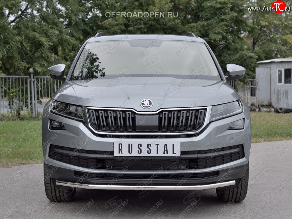 15 249 р. Защита переднего бампера (Ø42 мм, нержавейка) SLITKOFF Skoda Kodiaq NU7 дорестайлинг (2017-2021)  с доставкой в г. Майкоп