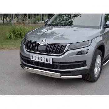 16 249 р. Защита переднего бампера (2 трубы Ø63 и 75х42 мм, нержавейка) Russtal Skoda Kodiaq NU7 дорестайлинг (2017-2021)  с доставкой в г. Майкоп. Увеличить фотографию 2