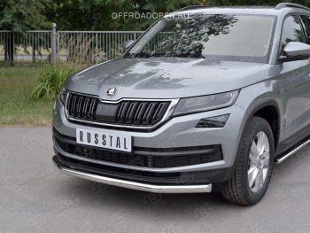 Защита переднего бампера (Ø63 мм, нержавейка) SLITKOFF Skoda Kodiaq  NU7 (2017-2021) дорестайлинг